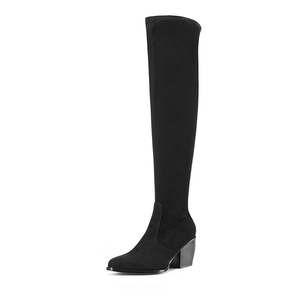 Pointed Toe Thigh High Boots - BLACK SUEDE -  0